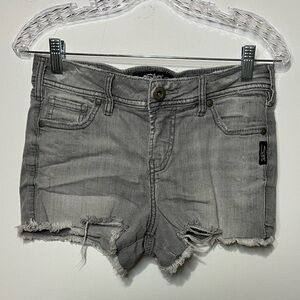 Silver Jeans Elyse Raw Hem Shorts 25/L3 Gray Cutoff Denim Jean Shorts Destressed